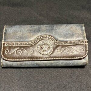 Blazin Roxx Grey Faux Leather Wallet Silver Star Concho Western Style TriFold